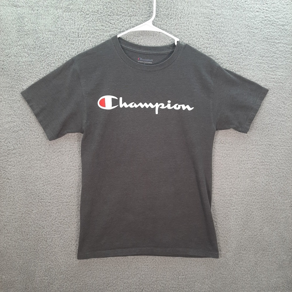 Champion Shirt Adult Small Gray Spell Out Logo Athleticwear Sports Casual Preppy - Picture 7 of 12